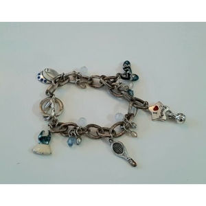 Vintage Silver Tennis Charms on Bracelet, 5 Tennis Charms, "